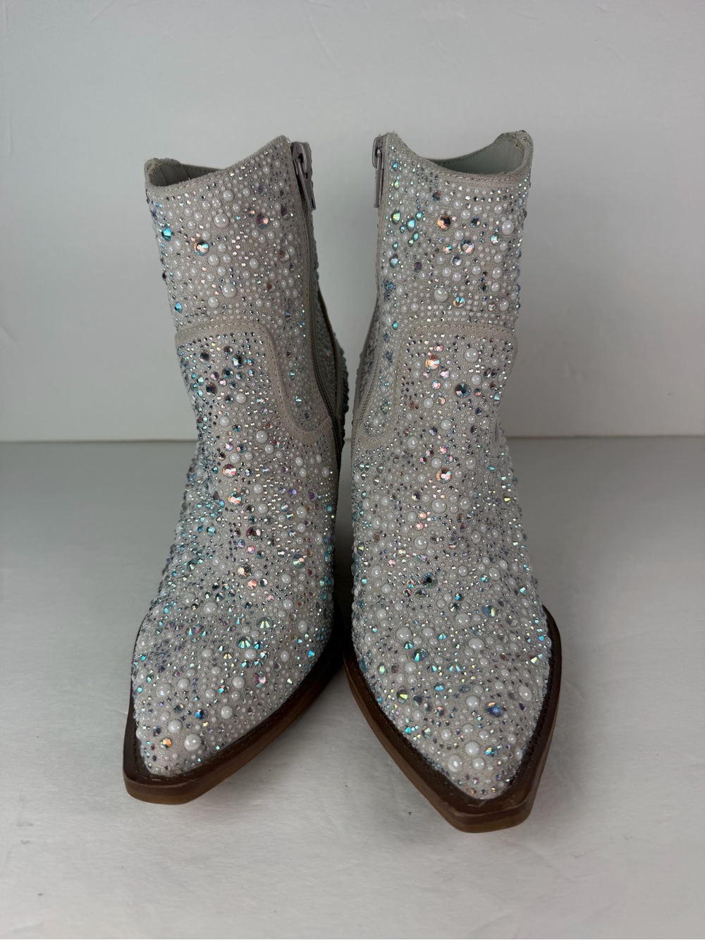 Very G Kady Pearl Women’s Size 8 Rhinestone Western Cowboy Ankle Boots White - Picture 13 of 14